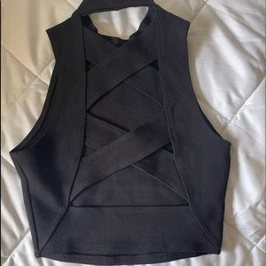 High neck crisscross back tank